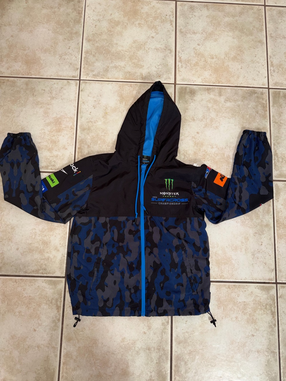 Monster Energy AMA Supercross Championship Blue Camo Hooded Jacket S
